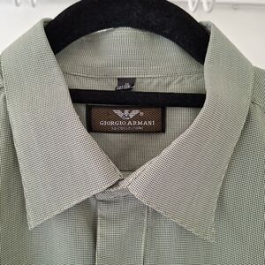 Giorgio Armani Men's Sage Green Mini Check Button-up Dress Shirt (Size 17)